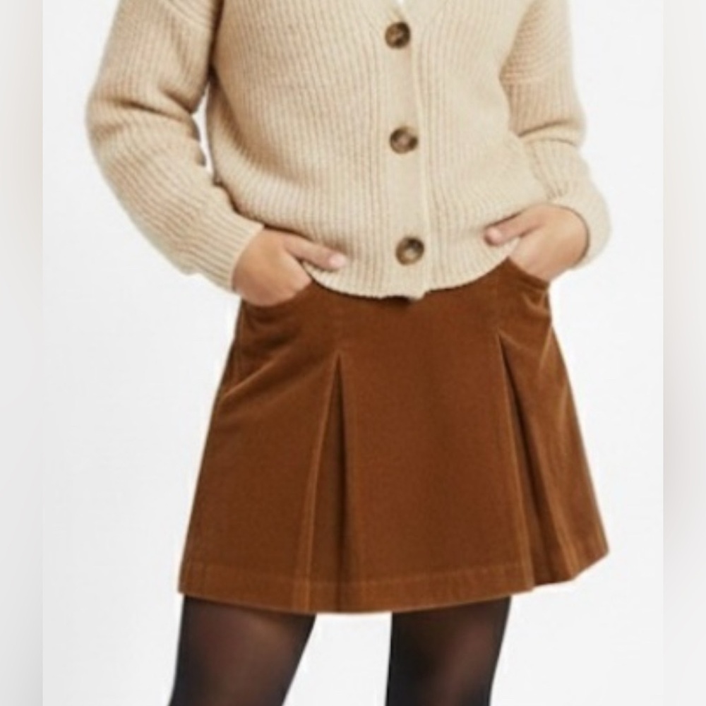 Crewcuts J. Crew Girls Brown Corduroy Pleated Skirt Size 12 NWT